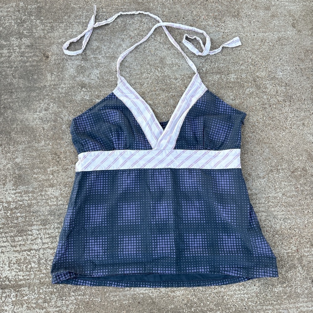 Kavu Polka Dot Halter Top in Purple and White